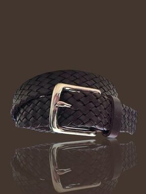 💕Woven/Braided Leather Belt Silver-Tone Brass Buckle, Dark Brown, Size 30=SMALL